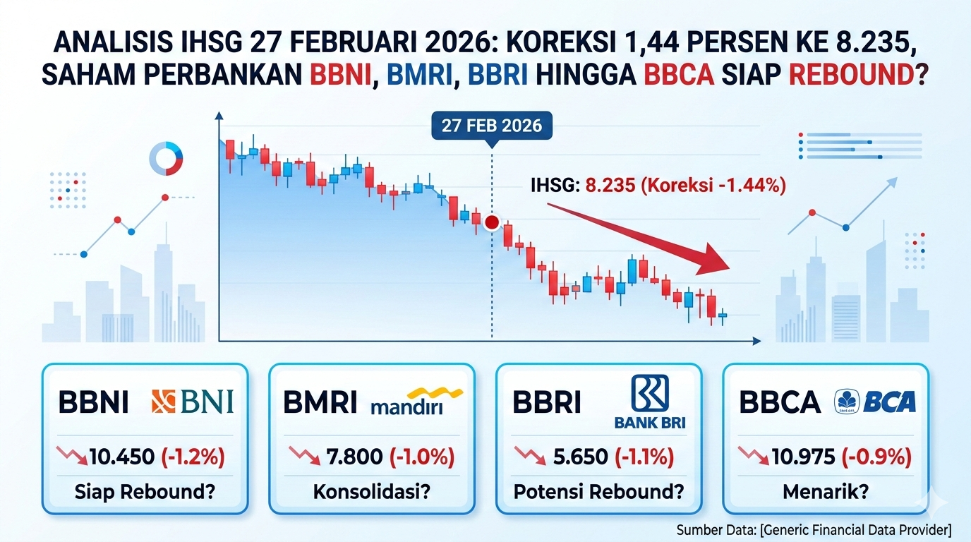 Analisis IHSG 27 Februari 2026: Koreksi 1,44 Persen ke 8.235, Saham Perbankan BBNI, BMRI, BBRI hingga BBCA Siap Rebound?  