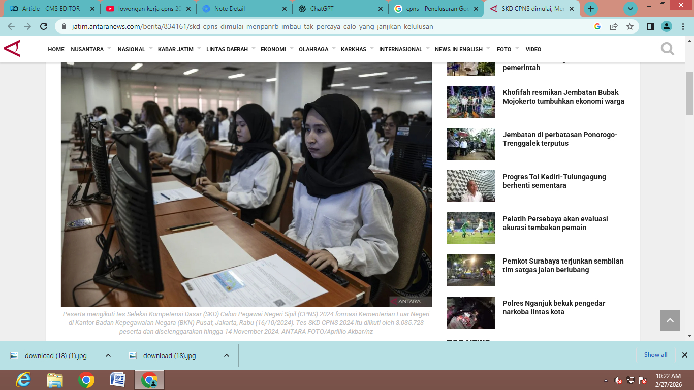 Pemerintah memastikan seleksi CPNS 2026 akan digelar. Namun, jumlah formasi dan jadwal resmi masih menunggu pemetaan kebutuhan kompetensi. (Sumber: Antara News)