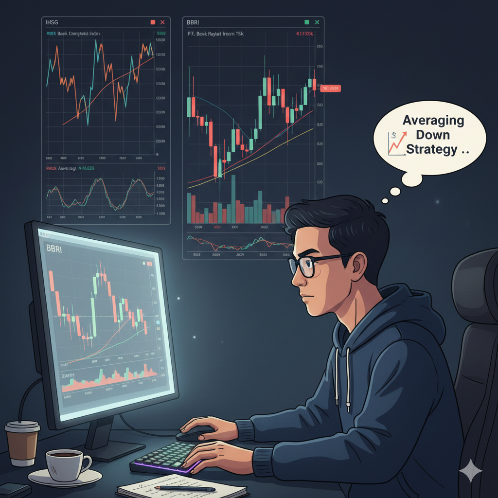 Strategi averaging down perlu disertai evaluasi fundamental dan pengaturan alokasi portofolio agar tidak terjebak konsentrasi di saham seperti BBRI saat IHSG berfluktuasi.