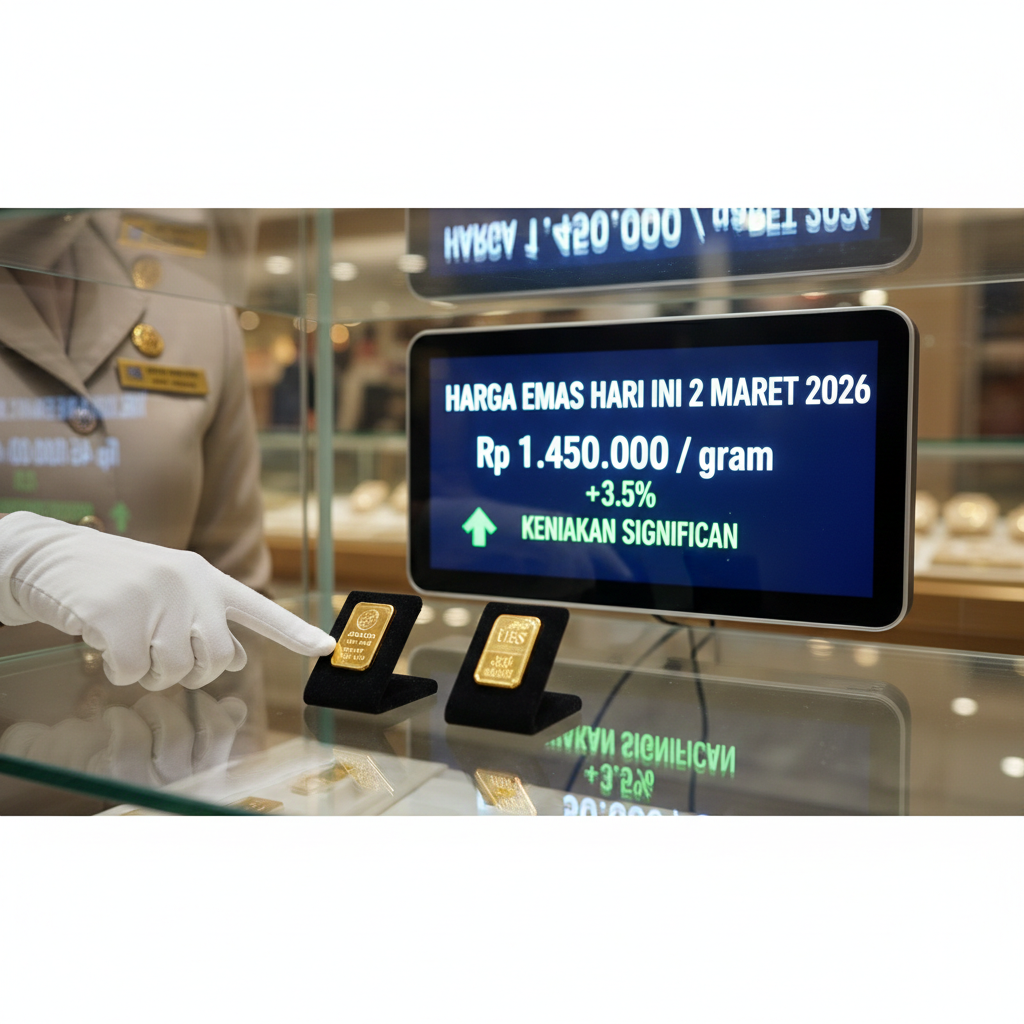 Harga emas hari ini 2 Maret 2026 melonjak tajam. Emas Antam tembus Rp3,3 juta per gram, sementara UBS dan Galeri 24 kompak mengalami kenaikan di tengah gejolak global.