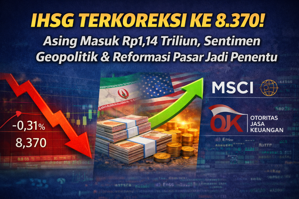 IHSG hari ini terkoreksi ke 8.370 meski asing masuk Rp1,14 triliun. Sentimen geopolitik, rupiah, dan reformasi pasar jadi penentu.