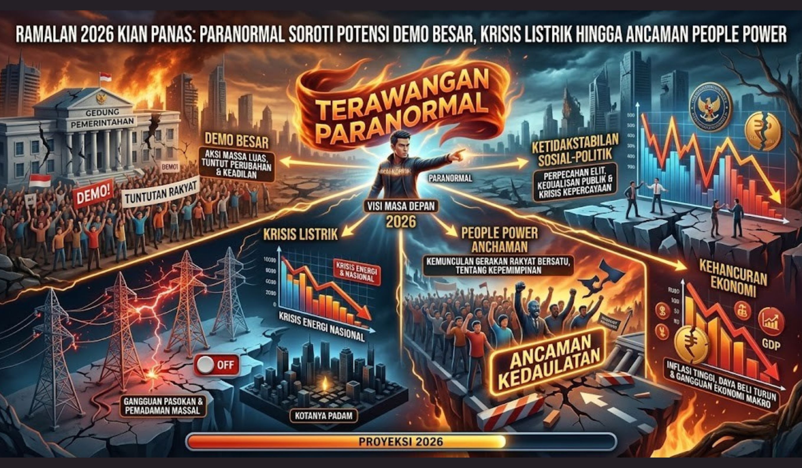 Ramalan 2026 soroti potensi demo besar, krisis listrik, hingga ancaman people power jelang 2030.