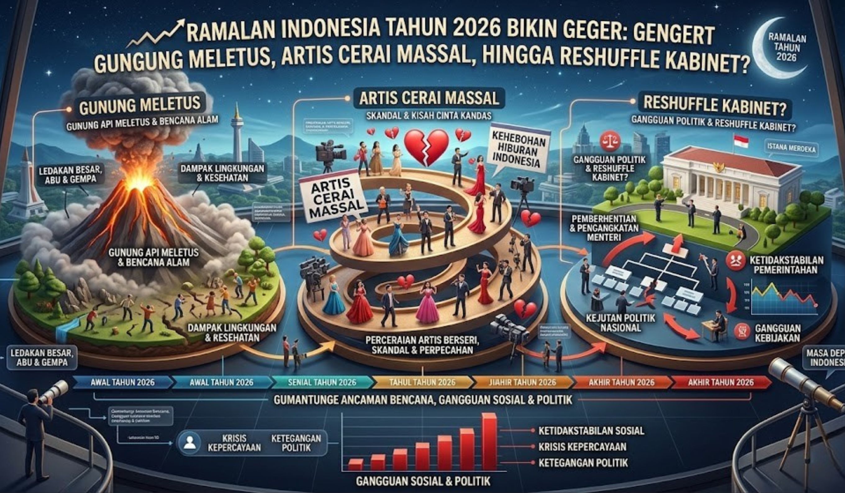 Ramalan Indonesia tahun 2026 sebut potensi bencana, perceraian artis hingga reshuffle kabinet. Benarkah terjadi?
