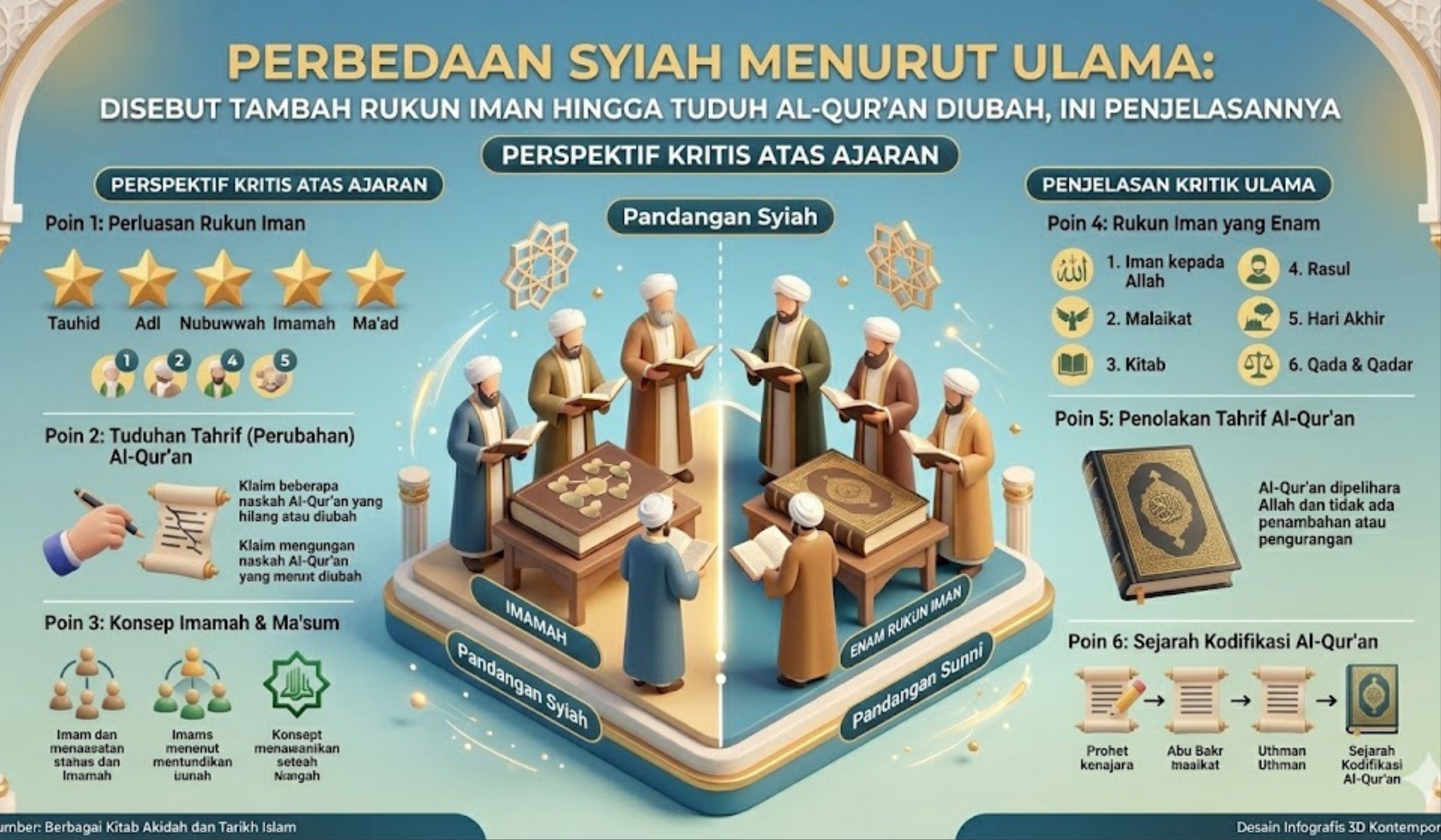Perbedaan Syiah menurut ulama jadi sorotan. Benarkah ada tambahan rukun iman dan isu Al-Qur&rsquo;an diubah?