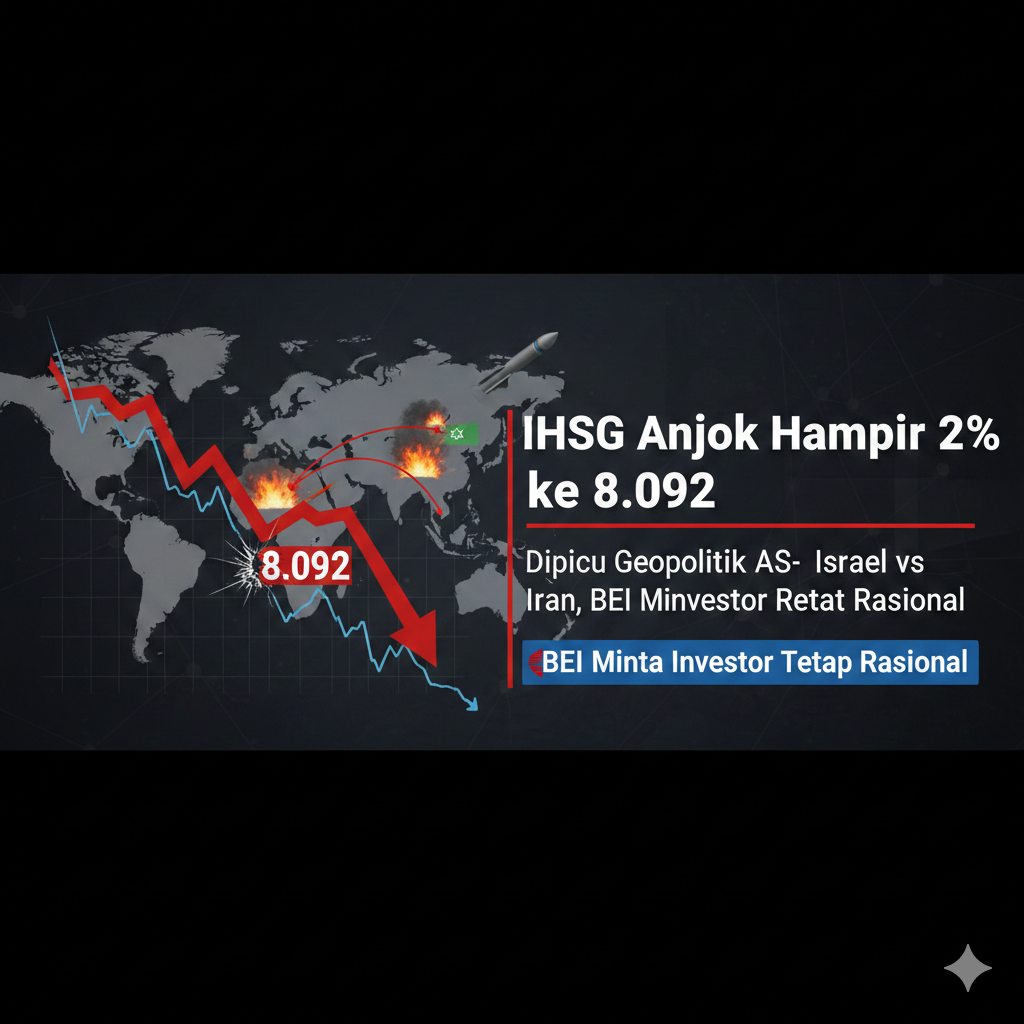 IHSG anjlok hampir 2% ke 8.092 dipicu konflik AS-Israel vs Iran. (Ilustrasi: Gemini)