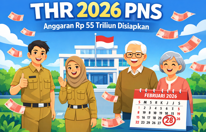 THR 2026 PNS dan Pensiunan dipastikan cair dengan anggaran Rp 55 triliun. Simak jadwal, nominal, dan rincian lengkapnya.