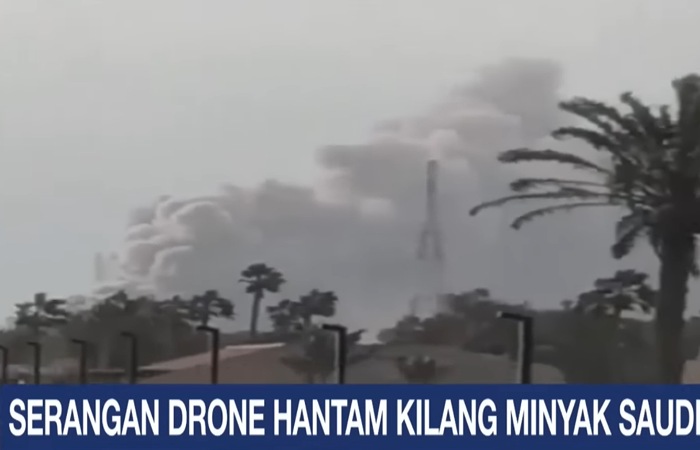 Saudi Aramco diserang drone 2026, kilang Ras Tanura sempat tutup dan harga minyak dunia melonjak drastis.