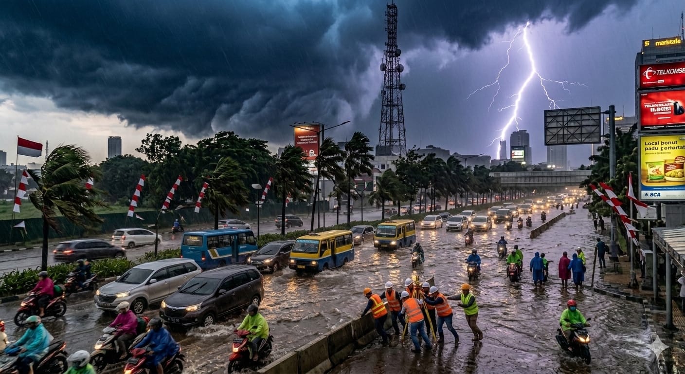 BMKG rilis peringatan cuaca ekstrem 3 Maret 2026, hujan lebat dan angin kencang berpotensi terjadi di banyak wilayah Indonesia.