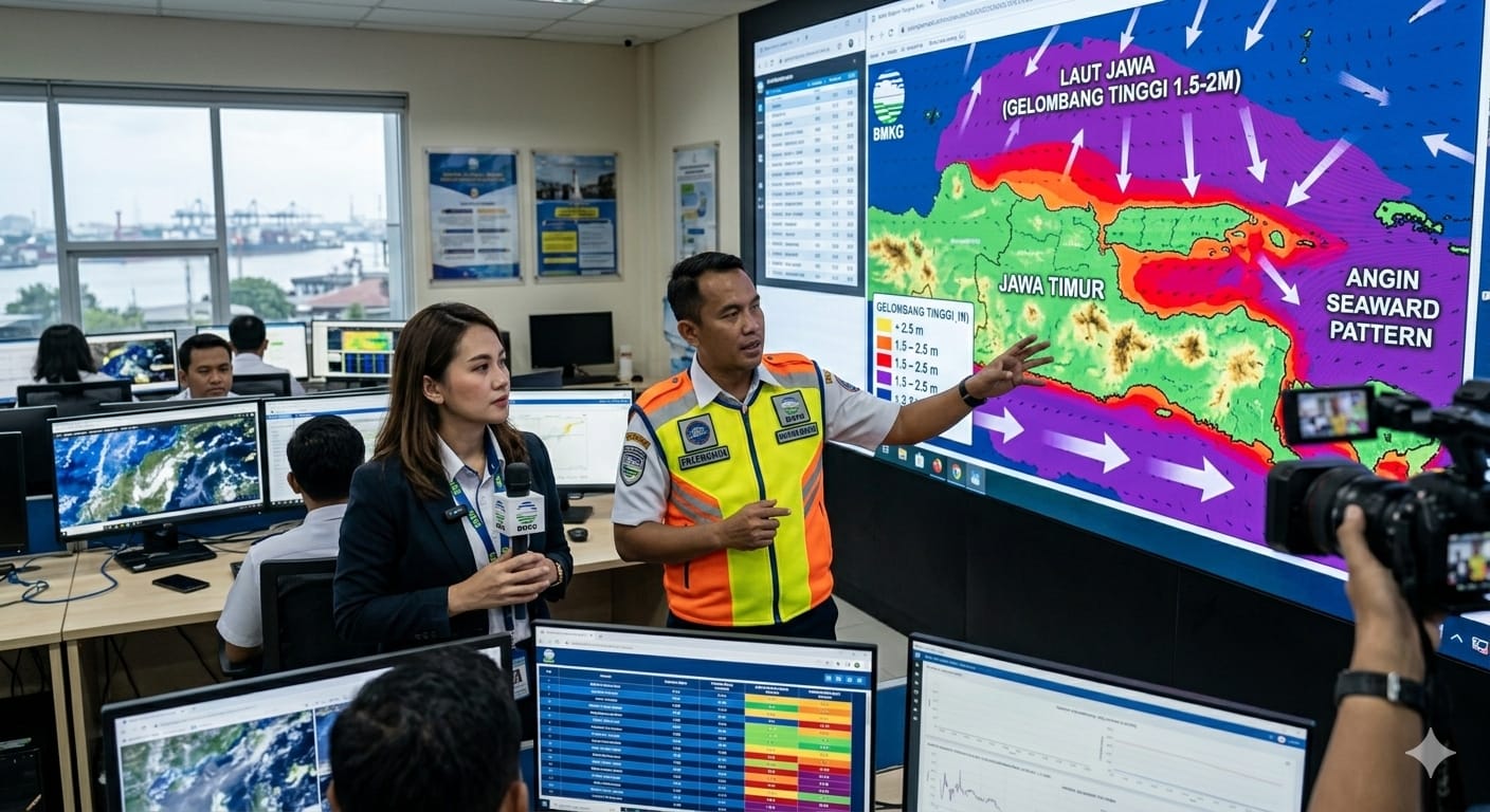 BMKG keluarkan peringatan cuaca ekstrem Jawa Timur 11&ndash;20 Januari 2026, gelombang 2 meter dan angin 32 knot mengancam.