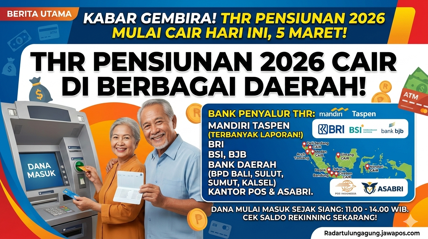 Update THR pensiunan 2026 cair 5 Maret di Mandiri Taspen, BRI, BSI hingga BJB. (Ilustrasi: Gemini)