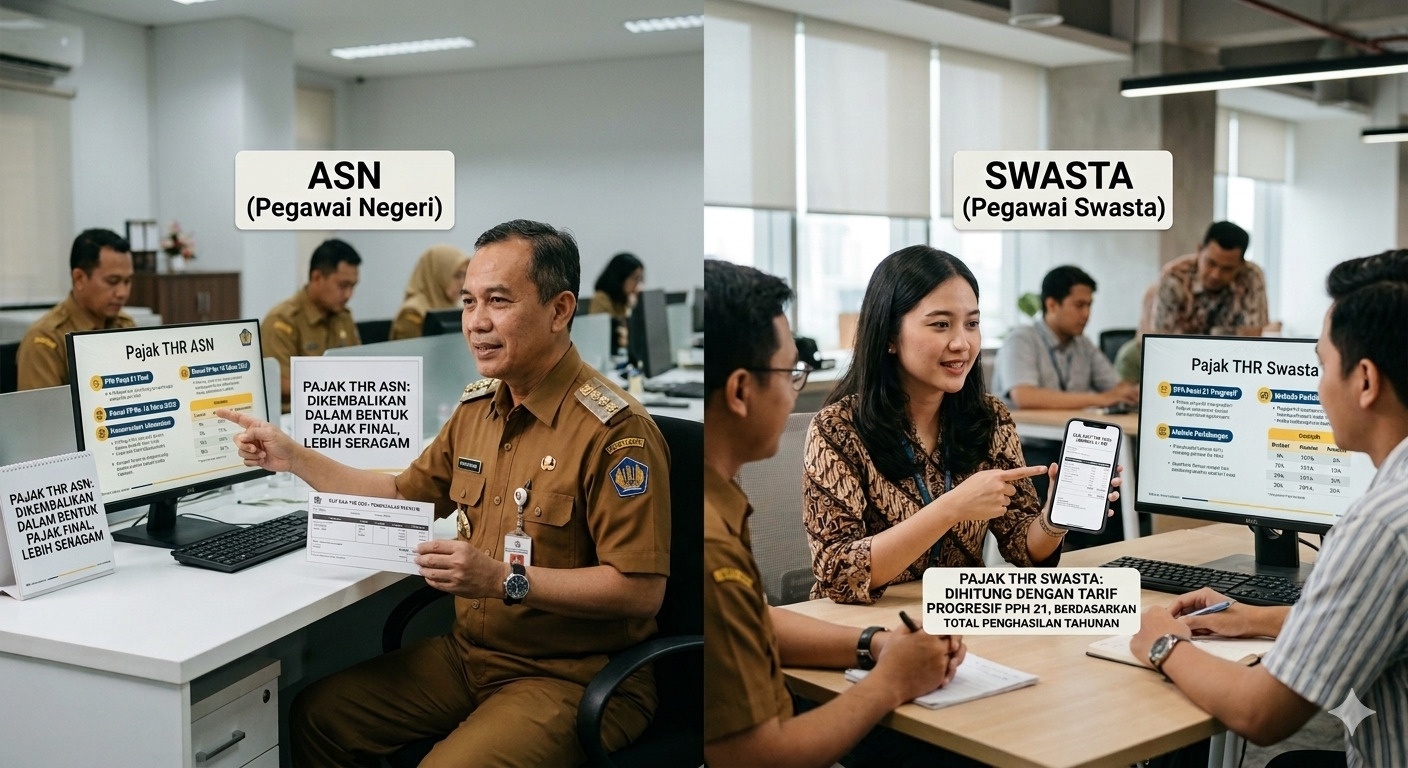 Kementerian Keuangan klarifikasi perbedaan pajak THR untuk ASN dan swasta, simak penjelasannya!(Ilustrasi Gemini AI)