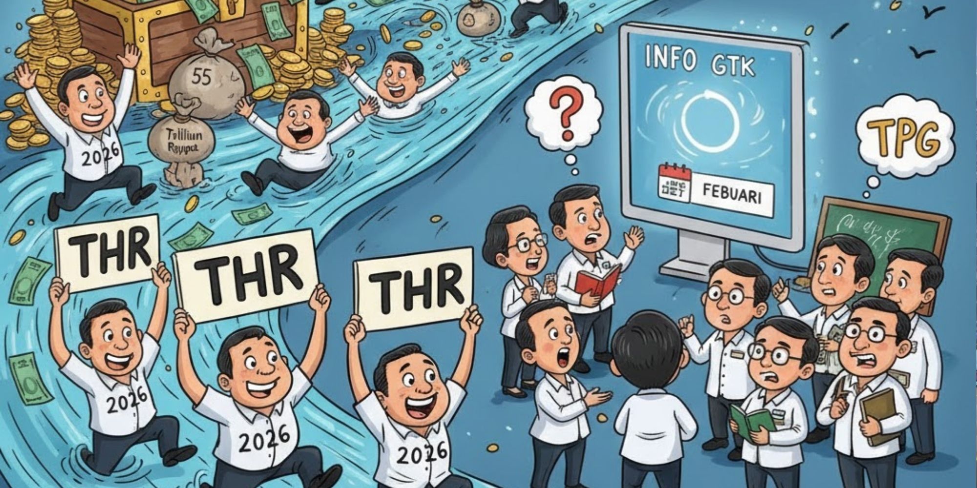THR ASN 2026 disebut cair awal Ramadan dengan anggaran Rp55 triliun. Guru juga masih menunggu status TPG Februari di Info GTK.