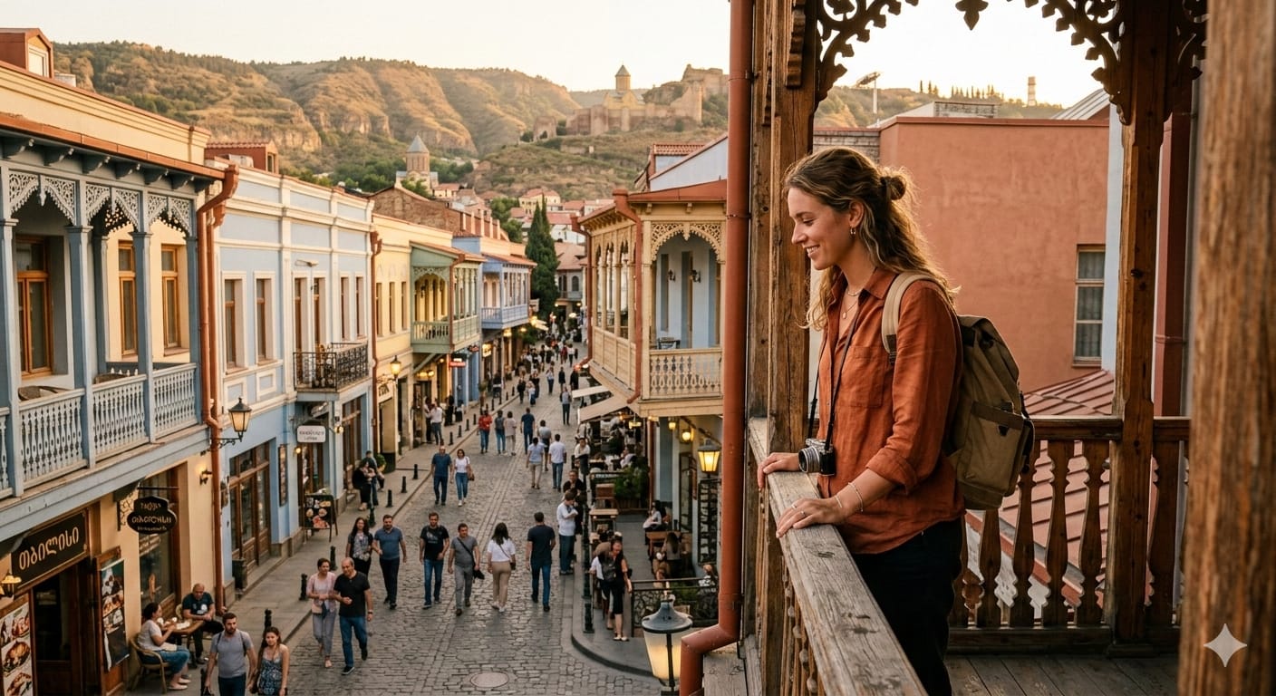 Solo travel ke Tbilisi Georgia viral di YouTube, menampilkan wisata kota tua, kuliner khas, hingga panorama cable car yang memukau.