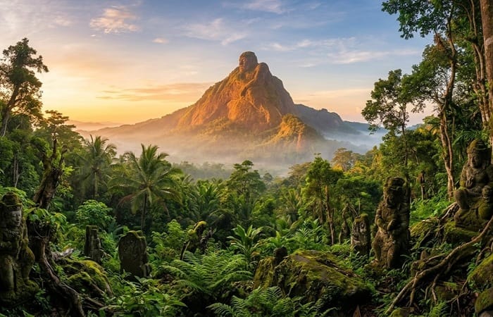 Legenda Roro Kembang Sore Tulungagung ungkap asal-usul Gunung Budeg dan kisah tragis Joko Bodo yang berubah jadi batu.