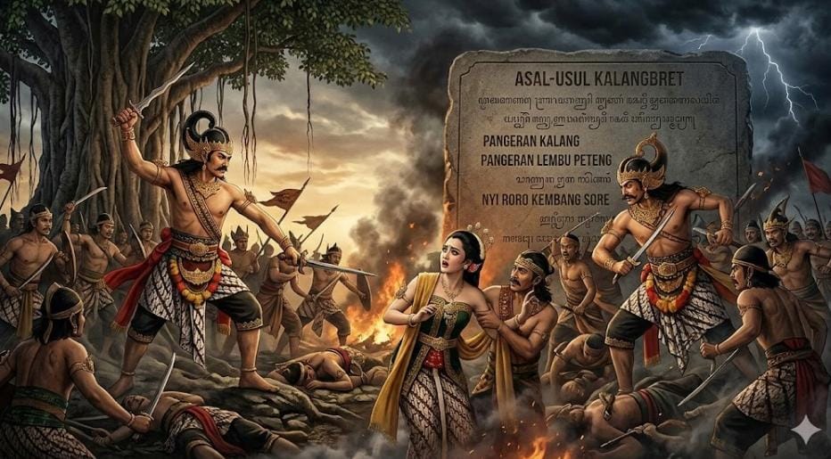Asal-usul Kalangbret dari legenda Pangeran Kalang, Pangeran Lembu Peteng, dan Nyi Roro Kembang Sore yang berakhir dengan pertempuran tragis.