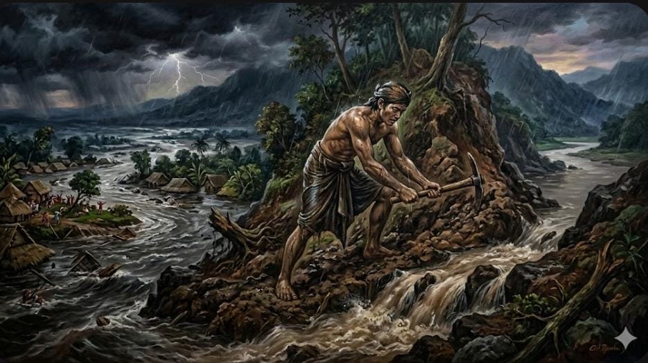 Legenda asal usul Tulungagung mengisahkan pemuda pemberani yang menggali bukit demi menyelamatkan desa dari banjir besar hingga gugur.