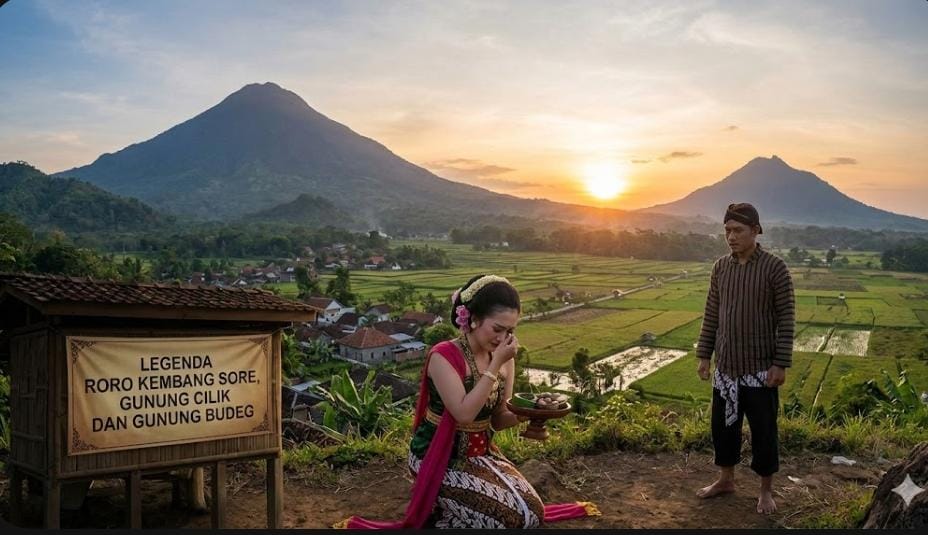 Legenda Roro Kembang Sore Tulungagung mengisahkan cinta tragis, pengkhianatan, dan asal-usul Gunung Cilik serta Gunung Budeg.