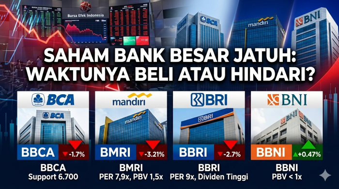 Saham Bank BUMN seperti BBRI, BMRI, BBCA, dan BBNI kompak turun. (Ilustrasi: Gemini)