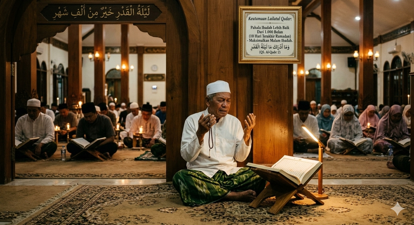 Keutamaan Lailatul Qadar di 10 hari terakhir Ramadan, pahala ibadah lebih baik dari 1.000 bulan.(Ilustrasi Gemini AI)