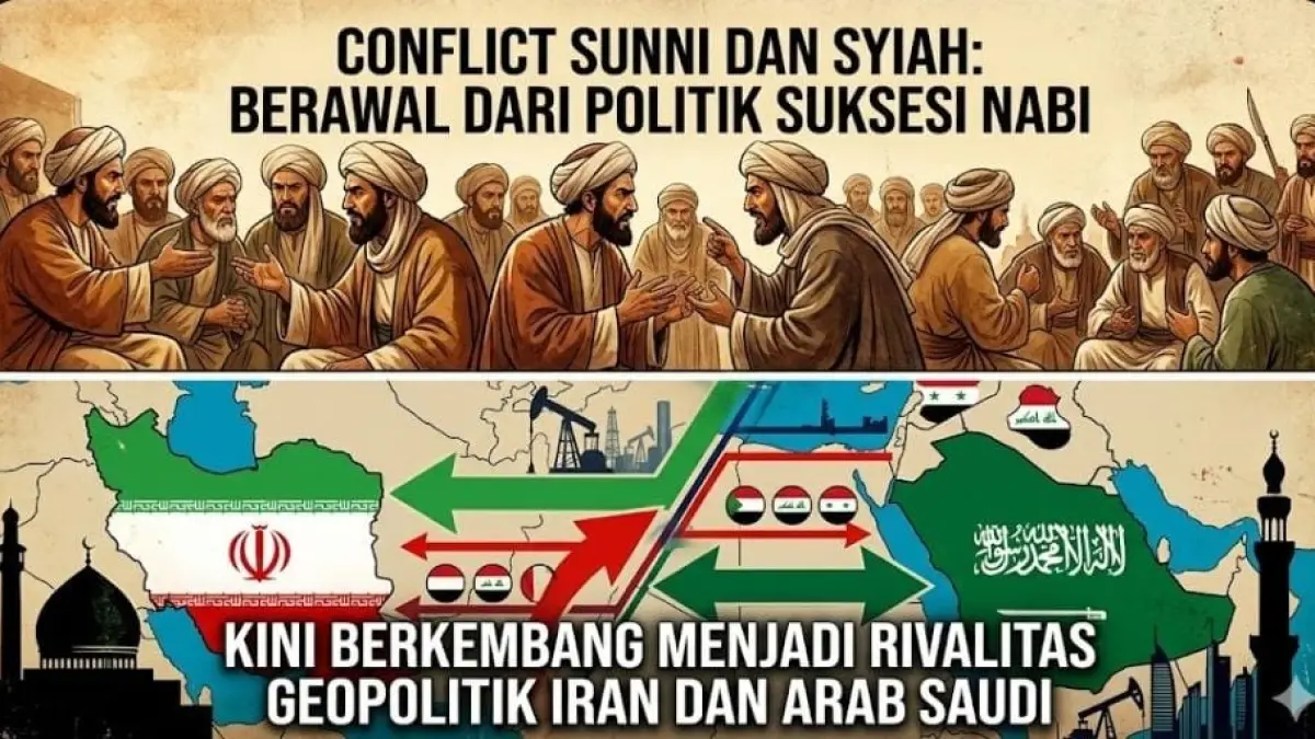 Konflik Sunni dan Syiah ternyata berawal dari politik suksesi Nabi dan kini berkembang menjadi rivalitas geopolitik Iran dan Arab Saudi.