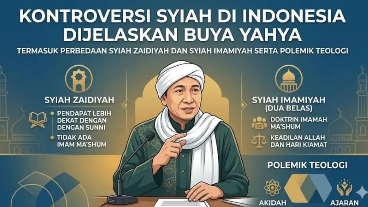 Kontroversi Syiah di Indonesia dijelaskan Buya Yahya, termasuk perbedaan Syiah Zaidiyah dan Syiah Imamiyah serta polemik teologi.