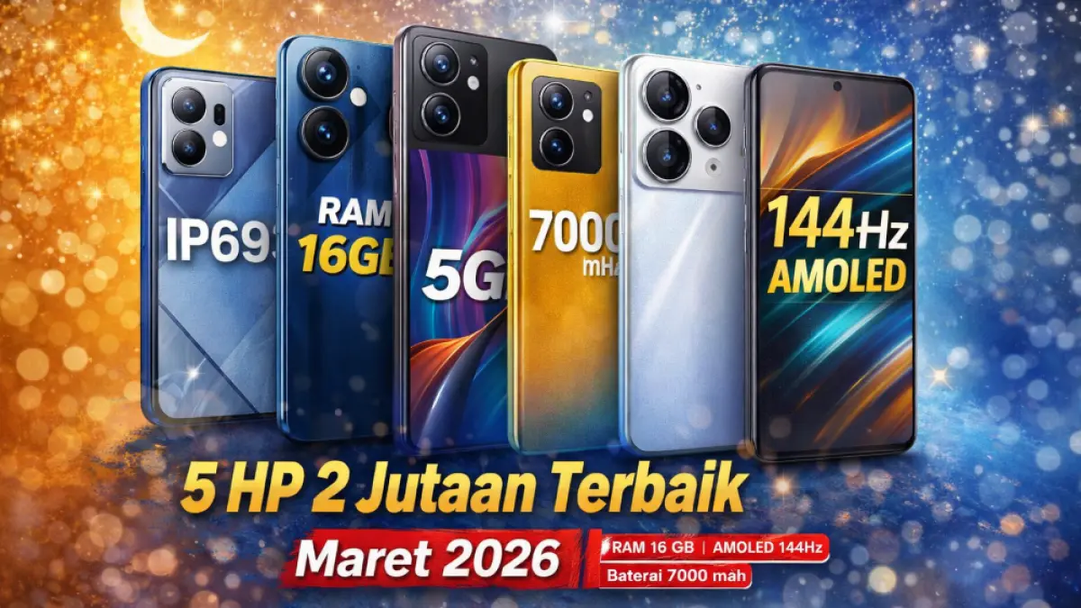 5 HP 2 jutaan terbaik Maret 2026 dengan RAM 16 GB, layar AMOLED, dan baterai 7000 mAh. Cocok buat upgrade jelang Lebaran.