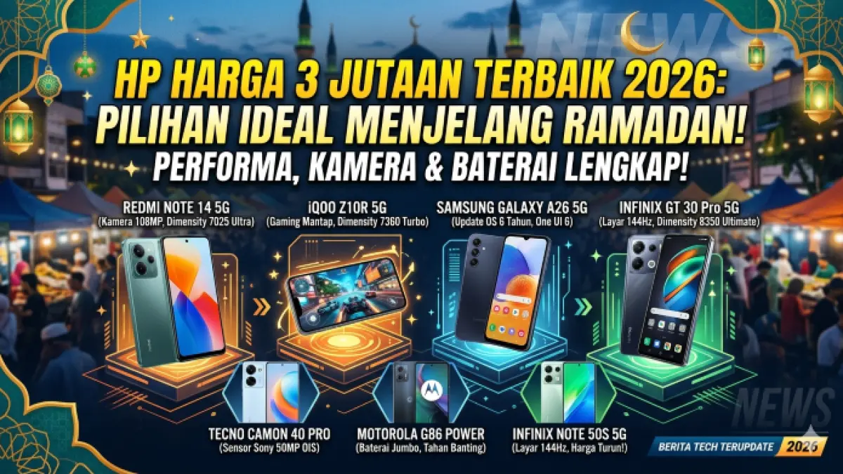 7 HP harga Rp3 jutaan terbaik 2026 dengan spek dewa, cocok gaming, kamera jernih, dan baterai tahan lama! (Ilustrasi: Gemini)