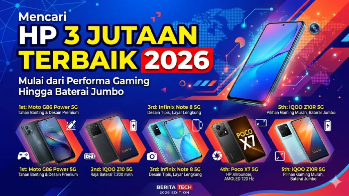 Rekomendasi HP 3 jutaan terbaik 2026 paling laris dengan spek gahar, baterai besar, dan fitur lengkap. Simak daftar lengkapnya di sini! (Ilustrasi: Gemini)