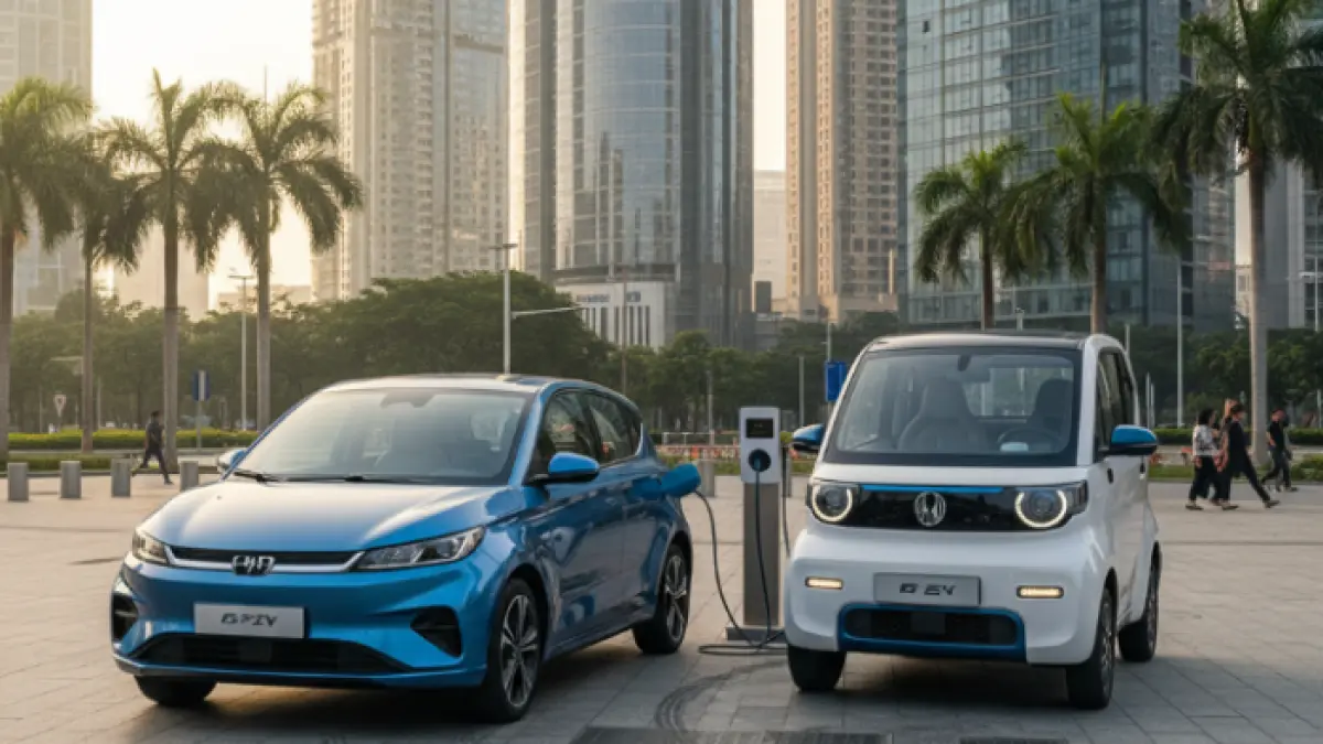Deskripsi Gambar (untuk artikel):
BYD Atto One dan Wuling Air EV dipajang berdampingan dalam suasana perkotaan modern. Keduanya merepresentasikan persaingan ketat mobil listrik murah di Indonesia, dengan perbedaan mencolok pada desain, fitur, serta orientasi penggunaan, baik untuk mobilitas harian dalam kota maupun perjalanan jarak menengah.
