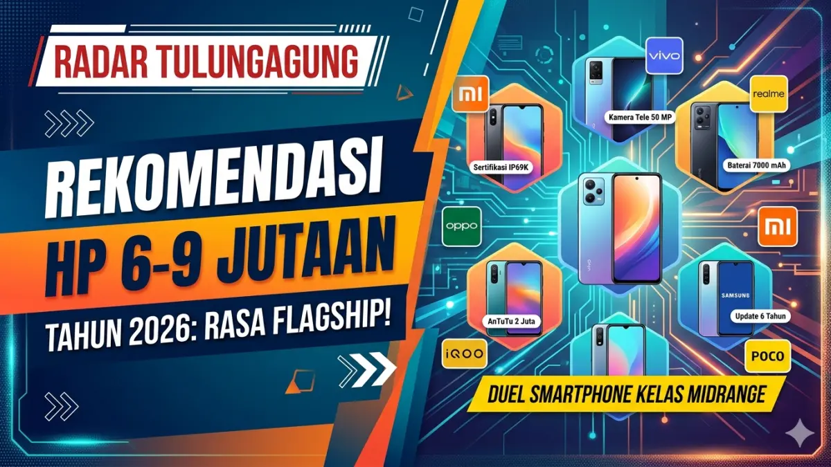 Rekomendasi HP 6-9 jutaan 2026 terbaik, dari flagship killer hingga gaming monster dengan performa dan kamera unggulan. (Ilustrasi: Gemini)