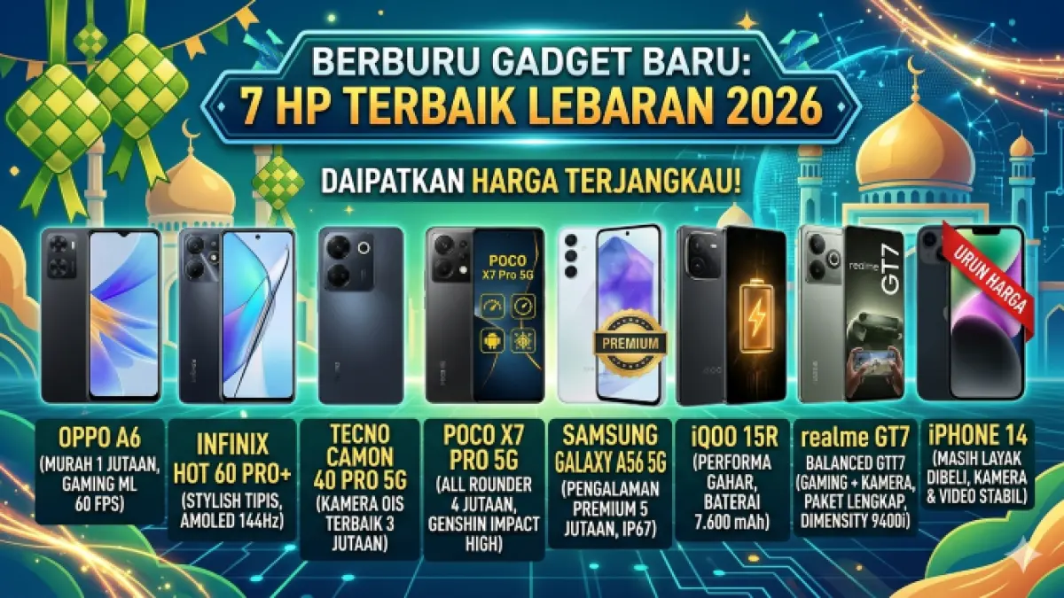 Rekomendasi HP terbaik Lebaran 2026 dari 1 jutaan hingga flagship, lengkap dengan spek dan harga terbaru! (Ilustrasi: Gemini)