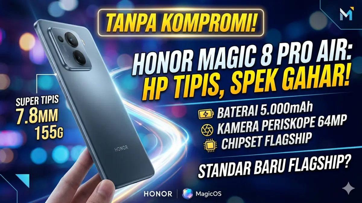 Honor Magic 8 Pro Air hadir sebagai HP tipis dengan baterai besar, kamera lengkap, dan performa flagship tanpa kompromi. (Ilustrasi: Gemini)
