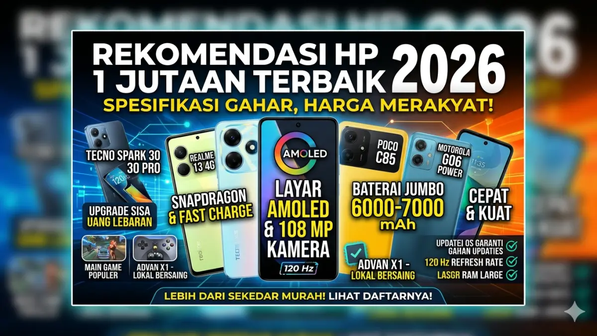 HP 1 jutaan terbaik 2026 hadir dengan spek gahar, baterai besar, dan layar 120 Hz. (Ilustrasi: Gemini)