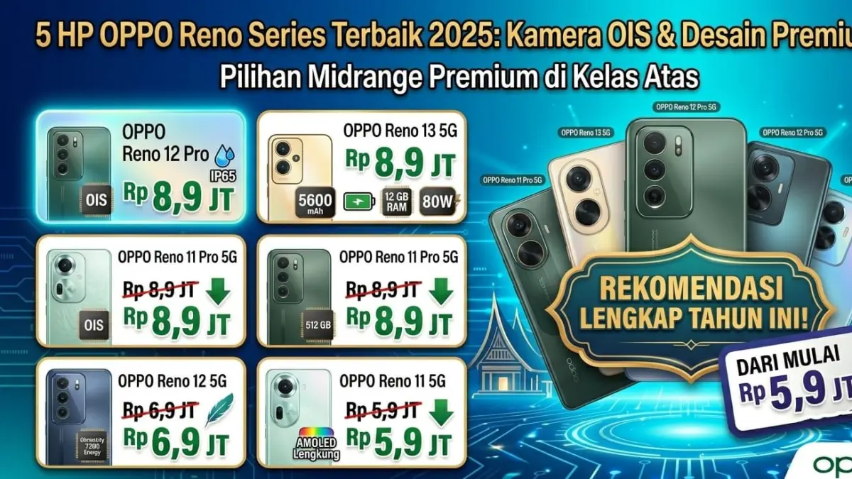 5 HP OPPO Reno Series terbaik 2025 hadir dengan kamera OIS, desain premium, dan performa kencang di kelas menengah atas.