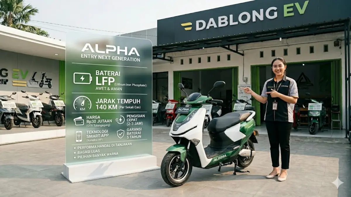 Alpha Entry Next Generation hadir dengan baterai LFP, jarak tempuh 140 km, dan harga Rp30 jutaan. Ini keunggulan lengkapnya!