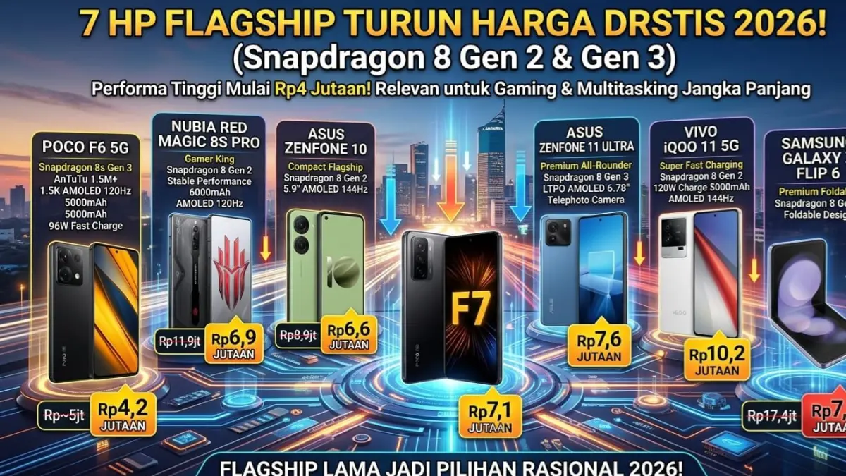 HP Snapdragon 8 Gen 2 dan Gen 3 turun harga 2026, performa flagship kini mulai Rp4 jutaan, cocok untuk gaming dan multitasking.