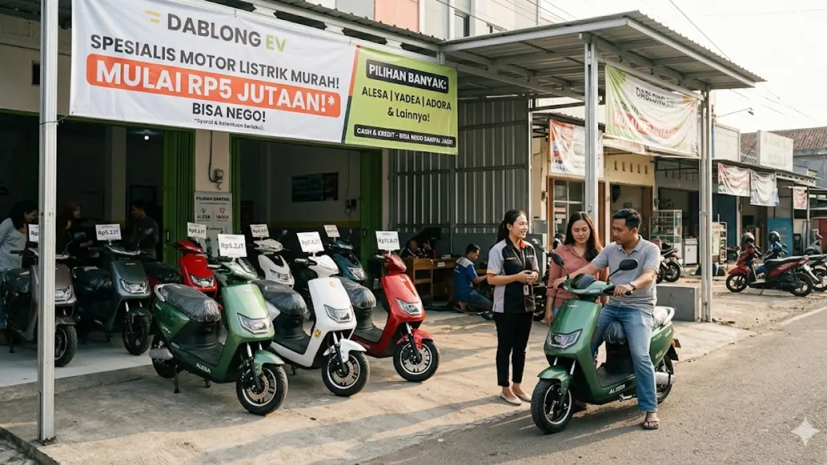 Motor listrik murah di Dablong EV mulai Rp5 jutaan. Banyak pilihan Alesa, Yadea hingga Adora, bisa nego!