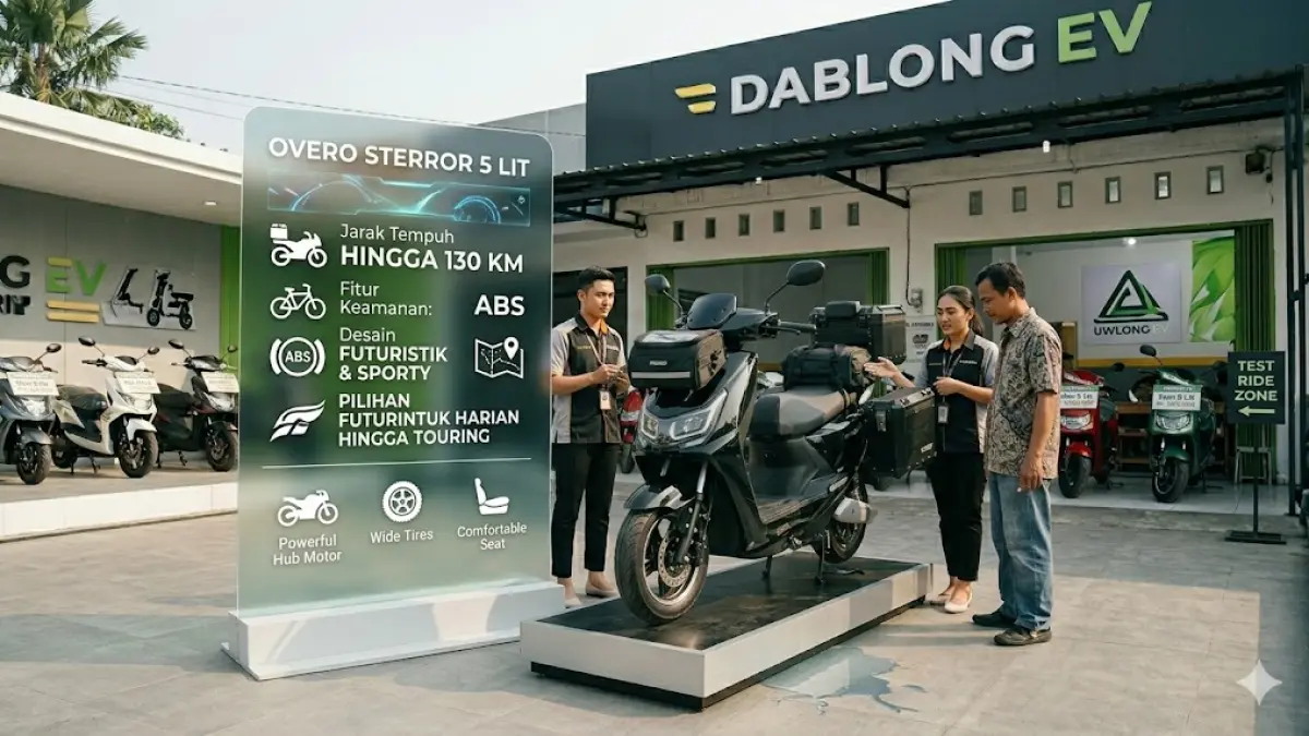 Overo Sterror 5 Lit hadir dengan jarak 130 km, ABS, dan desain futuristik. Sepeda listrik bertenaga untuk harian hingga touring.