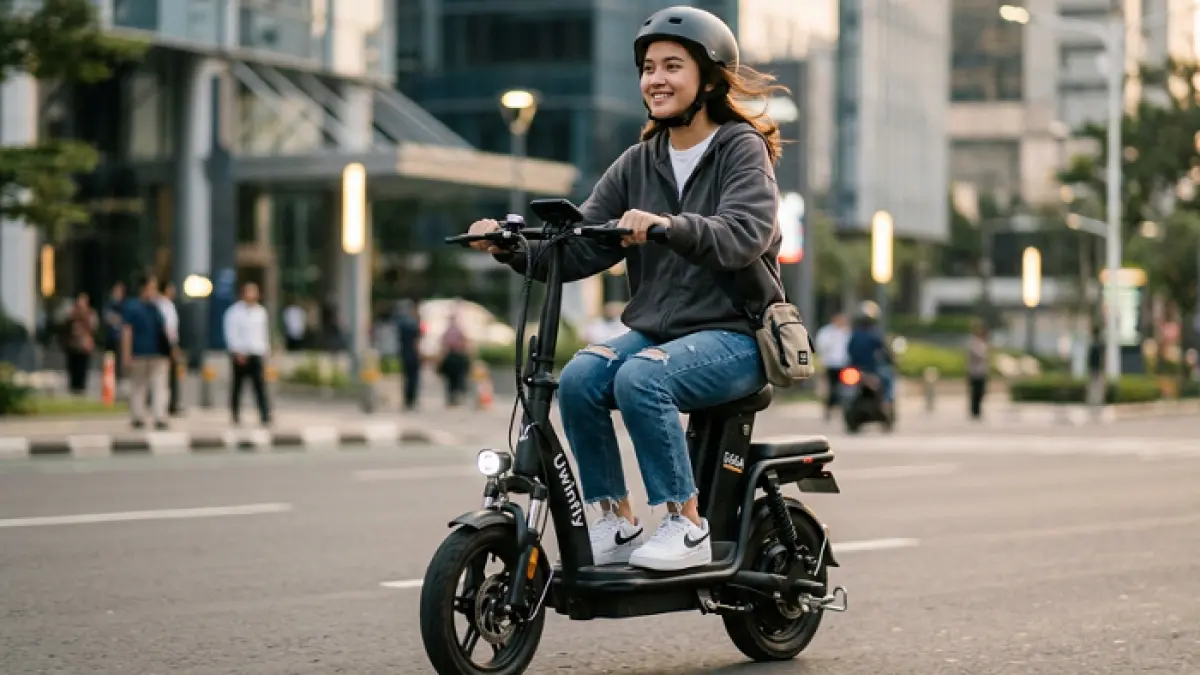 Uwinfly D66A jadi sepeda listrik murah Rp3 jutaan, hemat biaya, stylish, dan cocok untuk mobilitas harian anak muda.
