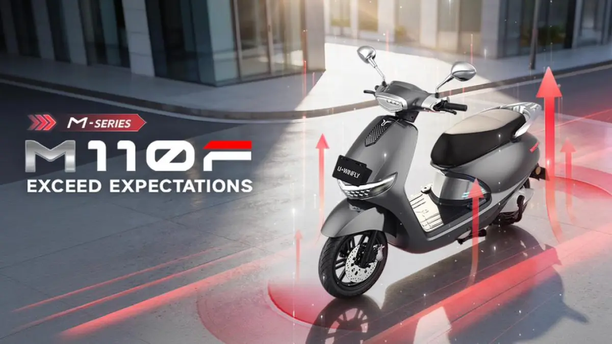 Uwinfly M110F hadir dengan motor 3000 watt, top speed 99 km/jam, fast charging, dan harga Rp14 Jutaan.