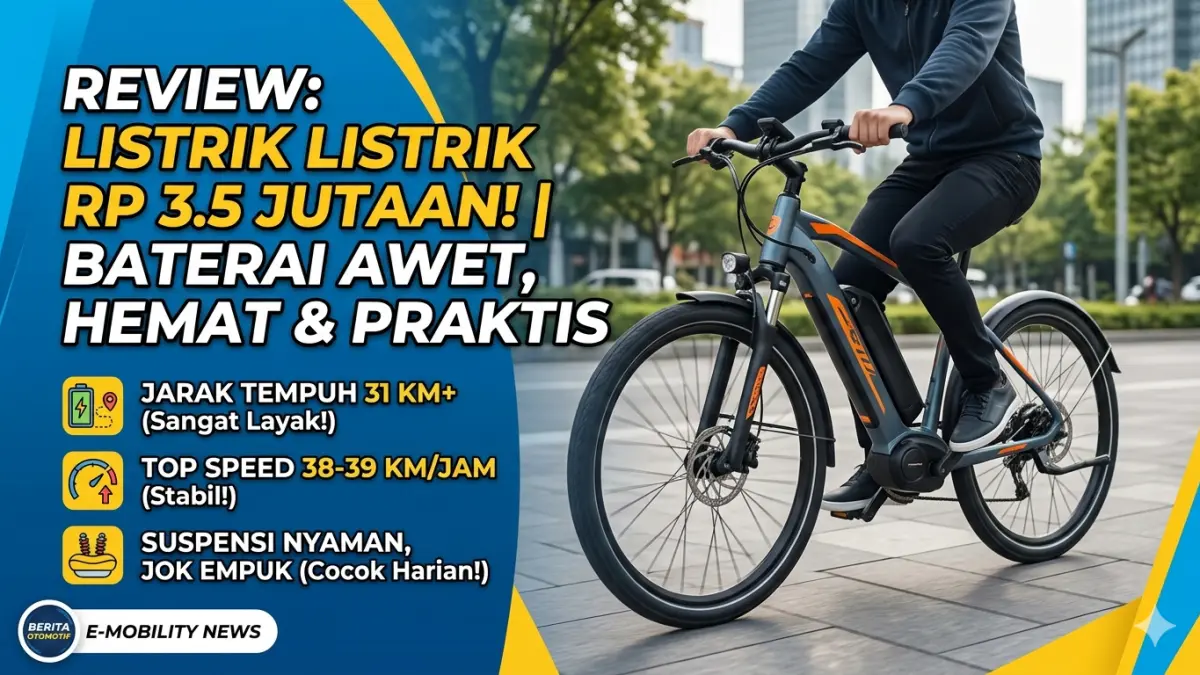 Review sepeda listrik jarak 31 km sekali cas, baterai awet, top speed 39 km/jam, cocok untuk harian dengan harga Rp3,5 jutaan. (Ilustrasi: Gemini)