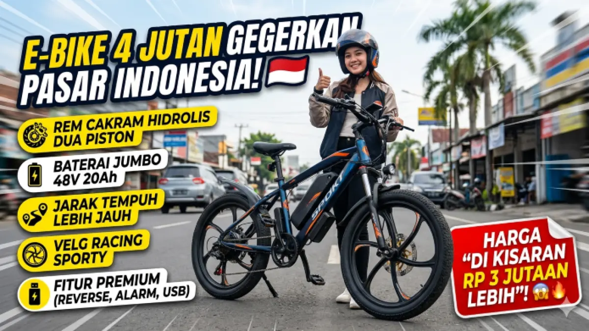 Sepeda listrik 4 jutaan dengan rem hidrolis, baterai 20Ah, dan fitur canggih. Murah tapi speknya bikin kaget! (Ilustrasi: Gemini)