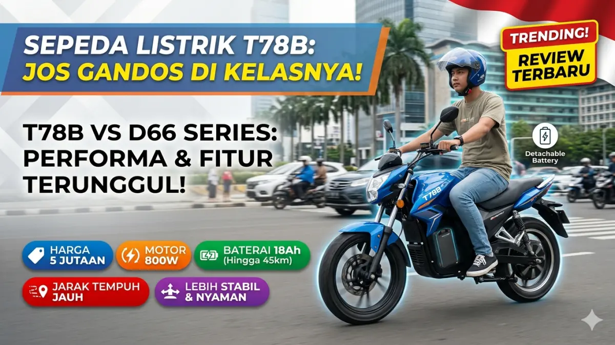 Sepeda listrik T78B harga 5 jutaan hadir dengan tenaga 800 watt dan jarak tempuh hingga 100 km. Worth it atau tidak? (Ilustrasi: Gemini)