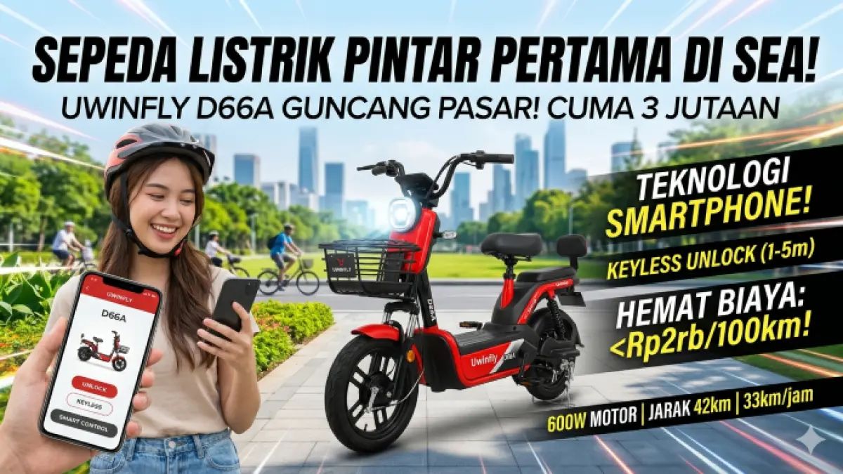 Uwinfly D66A sepeda listrik Rp3 jutaan dengan fitur smartphone, hemat biaya, dan desain modern siap kuasai pasar. (Ilustrasi: Gemini)