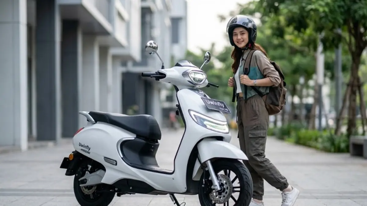 Uwinfly M90E hadir dengan fitur canggih, baterai lepas, dan harga terjangkau. Motor listrik ini jadi pilihan mobilitas anak muda modern. Ilustrasi Gemini AI