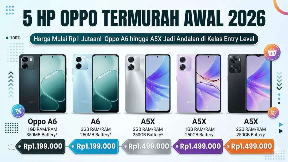 5 HP Oppo Termurah Awal 2026, Harga Mulai Rp1 Jutaan! Oppo A6 hingga A5X Jadi Andalan di Kelas Entry Level