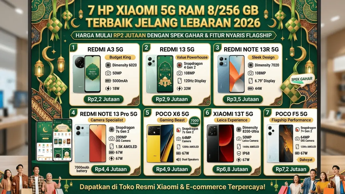 7 HP Xiaomi 5G RAM 8/256 GB Terbaik 2026, Harga Mulai Rp2 Jutaan dengan Spek Gahar dan Fitur Nyaris Flagship