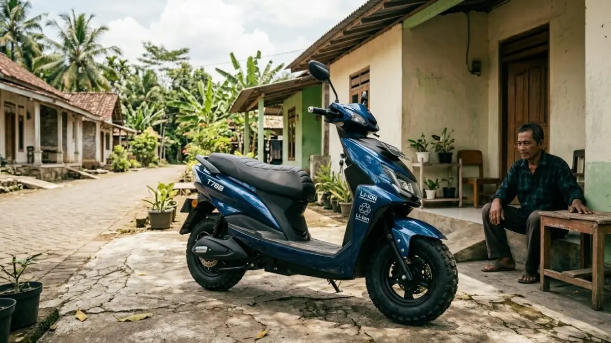 Review sepeda listrik T78B, motor listrik Rp5 jutaan ini punya baterai besar, kecepatan 45 km/jam, dan fitur praktis untuk harian.