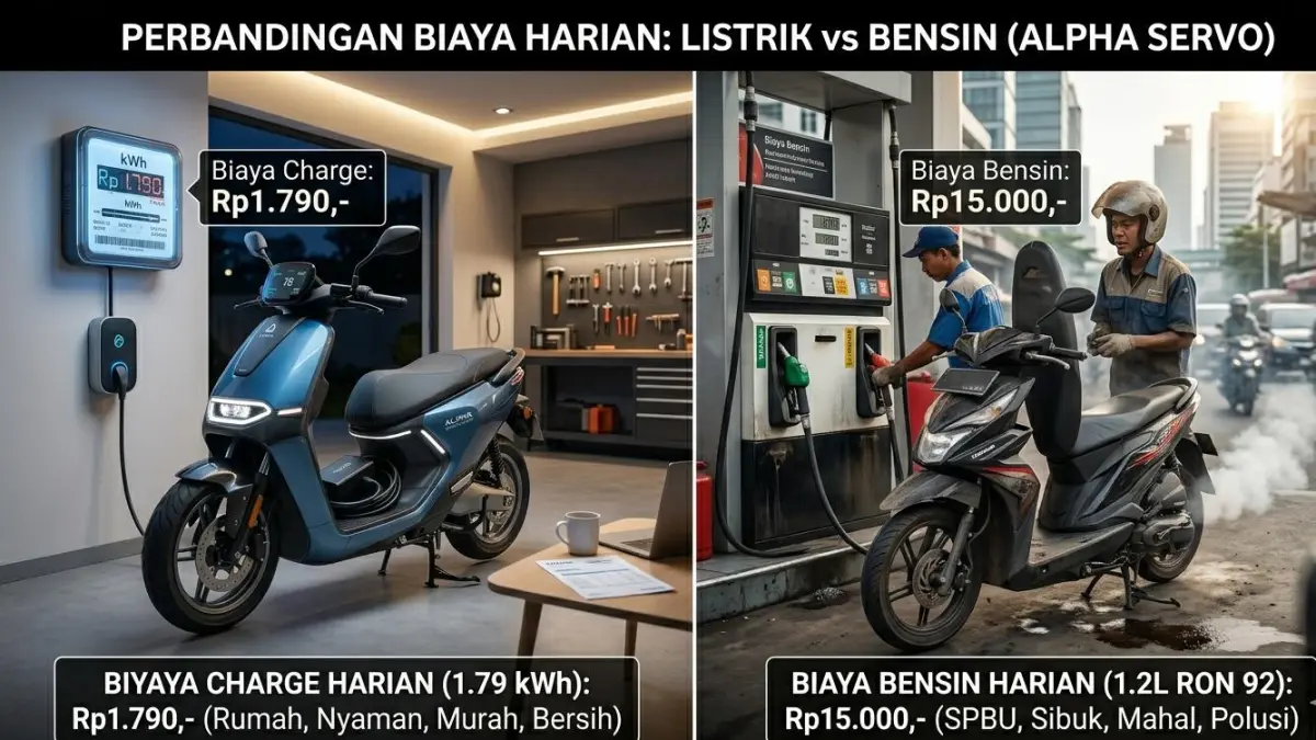 Tes biaya motor listrik Alpha Servo: hanya Rp3.000 untuk 35 km. Benarkah lebih irit dari motor bensin? Simak hasil lengkapnya!
