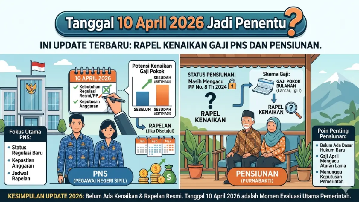 Kapan rapel kenaikan gaji PNS dan pensiunan cair? Ini update terbaru April 2026, tanggal 10 jadi momen krusial.